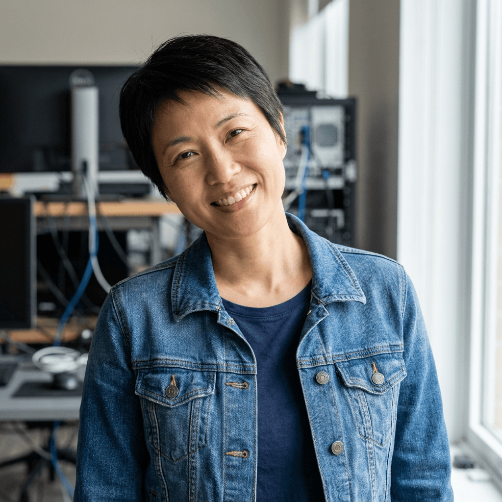 IT project consultant in her mid 30s, Hispanic, professional and approachable style