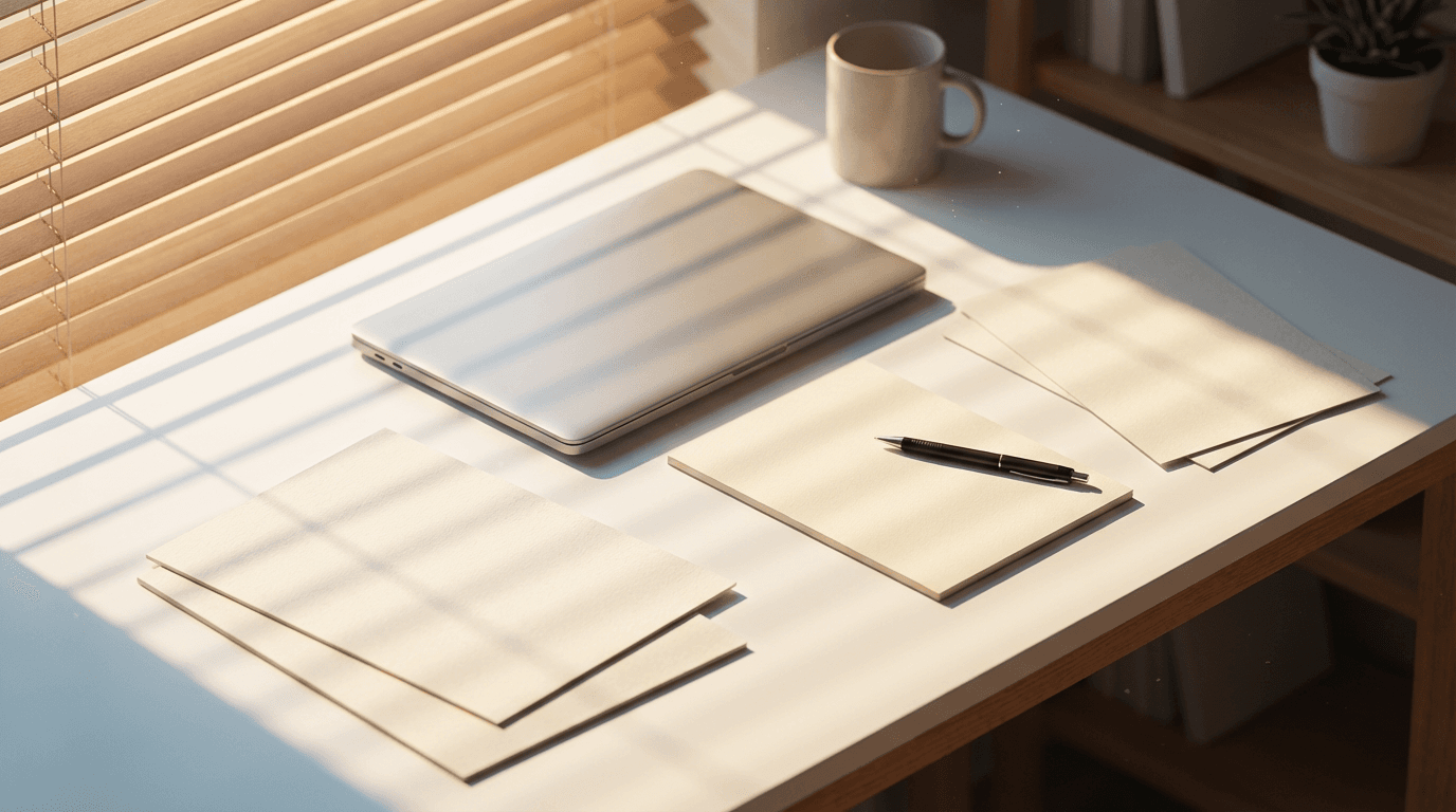 Laptop with a spreadsheet and a notebook on a tidy desk